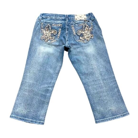 Miss Me Denim - Miss Me Easy Crop Mid Rise Distressed Jeans 31x21.5 Bling Pockets EUC